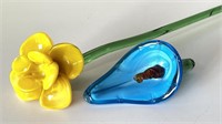 Yellow Art Glass Flower w/Long Stem