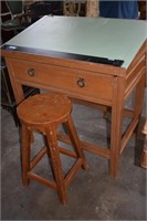 Nice Wood Drafting Table and Stool