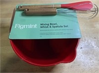 FIGMINT 3pc mixing bowl  whisk  spatula - red
