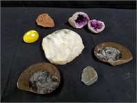Group of crystals and rock specimens