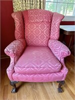 Pink Vintage Wingback Chair w Claw Feet - Check