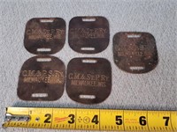 5- Brass RR Badges