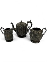 Elkington & Co ornate silver plate teapot set