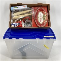 Storage Tote & Misc. Christmas Tray