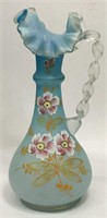 Enamel Decorated Blue Satin Glass Ewer