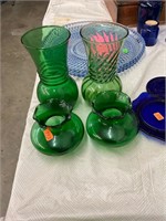 4 Vintage Green Vases