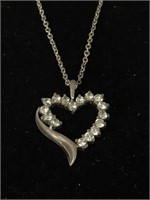 STERLING AND CZ HEART NECKLACE;