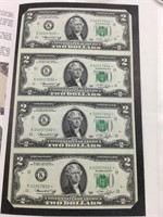 Sheet of Four 1976  Uncut $2 Star Notes