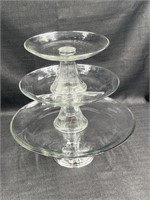 Vintage Depression Clear Glass Cake Plate Set