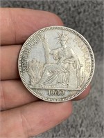 1909 Silver French Indo-China Piastre
