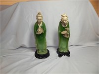 Vintage Faux Jade Carved Resin Chinese Figures