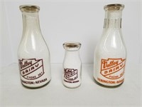 3 Vintage "Valley Dairy" Nevada Milk Bottles