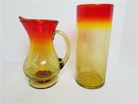 2 Pretty Ruby To Amber Art Glass Items