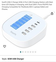 USB-C Charger 65W, 6 Port USB Charging Station