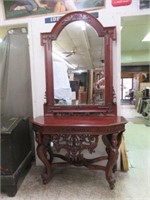 ORNATE CARVED MAHOGANY ENTRY TABLE