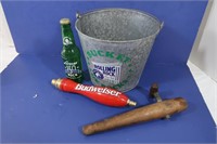 Rolling Rock Bucket, Wood Beer Tap,Budweiser Beer