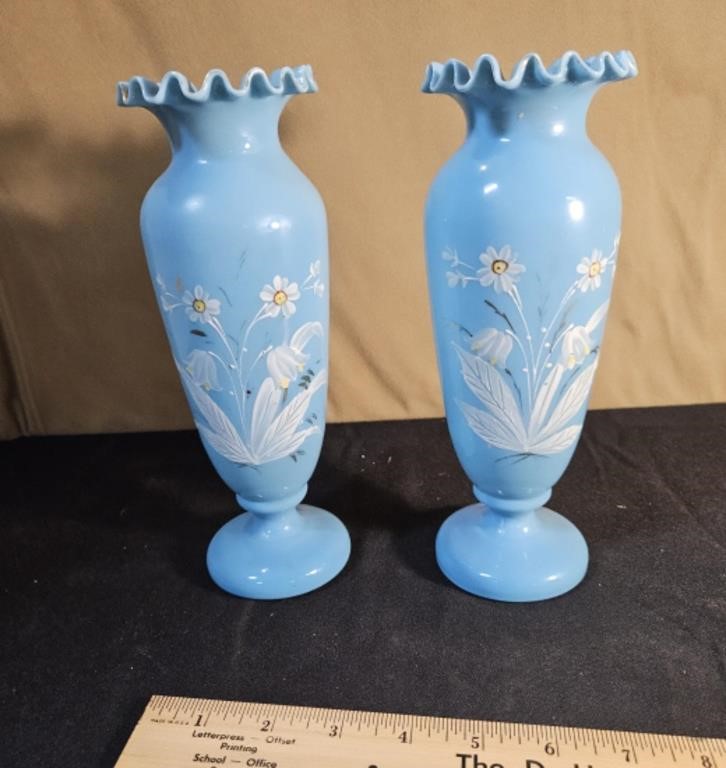 Pair blue bohemian 10" vases