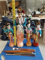 (4) Oriental Dolls & Variety of Chop Sticks
