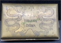 Vintage dragon motif copper trinket box with