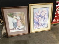 (2) Wall Art Pictures Boy & Girl , Vase of