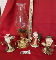 (3) SANTAS & ELEC. HURRICANE LAMP