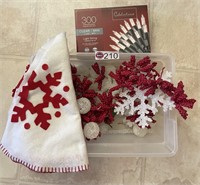 TREE LIGHTS, SMALL TREE SKIRT & DECOR