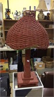 Red wicker table lamp with matching shade 24