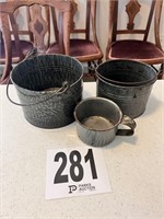 2 Tin buckets & tin cup