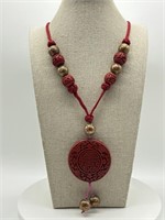 Genuine Chinese Carved Cinnabar Necklace