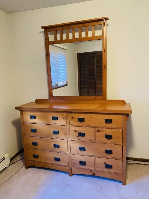 Pine Mission Style 8 dr. Dresser/Mirror