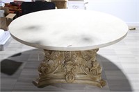 ROUND MARBLE TOP DINING TABLEON CARVED BASE