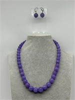 Sterling Silver Chinese Purple Jade Necklace Set