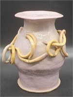 Pink Ceramic Vase w/ Ceramic Ring & Rope Trim