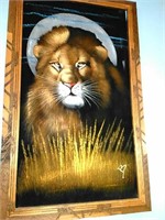 High bidders choice of 2 velvet lion framed art