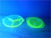 Uranium Green Depression Glass Serving Pieces