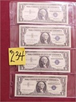 (4) 1957 Ser. $1 Silver Certificates (Crisp)