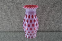 Fenton Cranberry Coin Dot Opalescent Glass Vase