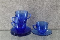 4 Hazel Atlas Newport Hairpin Cobalt Cups/Saucers