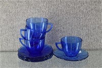 4 Hazel Atlas Newport Hairpin Cobalt Cups/Saucers