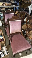 Two Walnut Victorian side chairs with Rose Valor