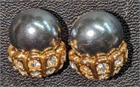 Joan Rivers Black Faux Pearl Crystal Pierced Earri