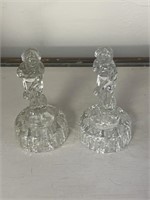2 Cambridge glass nymph flower frogs 7”