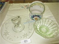 Platter, Depression Glass Bowl & Dish