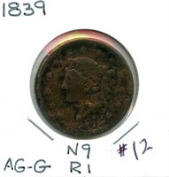 1839 Large Cent - Full Liberty, Some Scrapes,