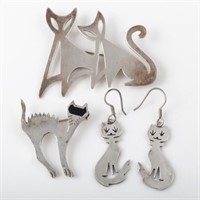 (3) PCS. STERLING CAT JEWELRY