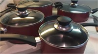 TFal Red Pot & Pan Set - Stock Pot, Sauce & Fry