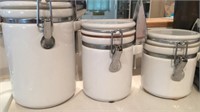 Trio of Ceramic Canisters w Scoops