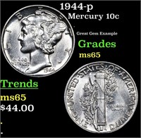 1944-p Mercury Dime 10c Grades GEM Unc