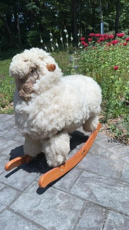 Full size taxidermied wool sheep rocking horse