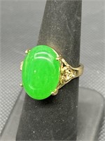 18k Gold Filled Jade Ring, Size 6.5